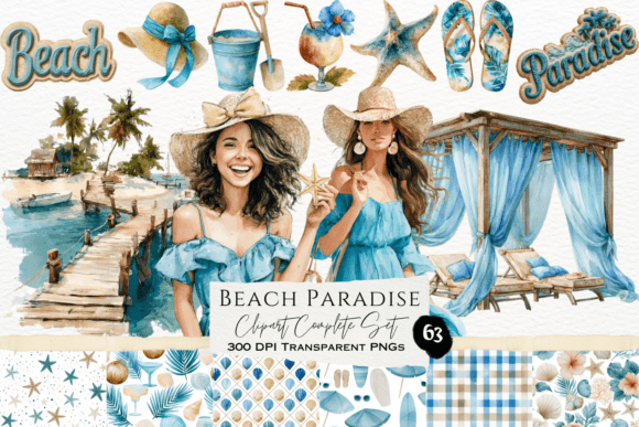 Download Beach Paradise Watercolor Clipart Set - Beach paradise Collection